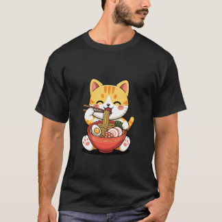 Cat Ramen Slurp Session Fun Food Animal Design T-Shirt