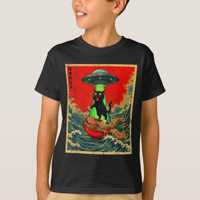 Cat Ramen Ufo Japanese Anime Graphic Tees Men Wome (Front)
