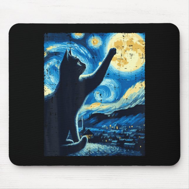 Cat Reaching Moon Starry Night Funny Kitten Men Wo Mouse Pad (Front)