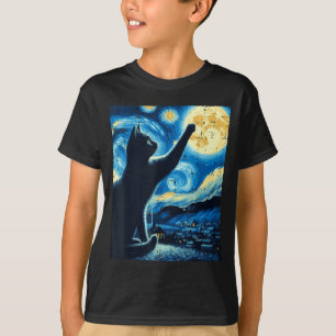 Cat Reaching Moon Starry Night Funny Kitten Men Wo T-Shirt
