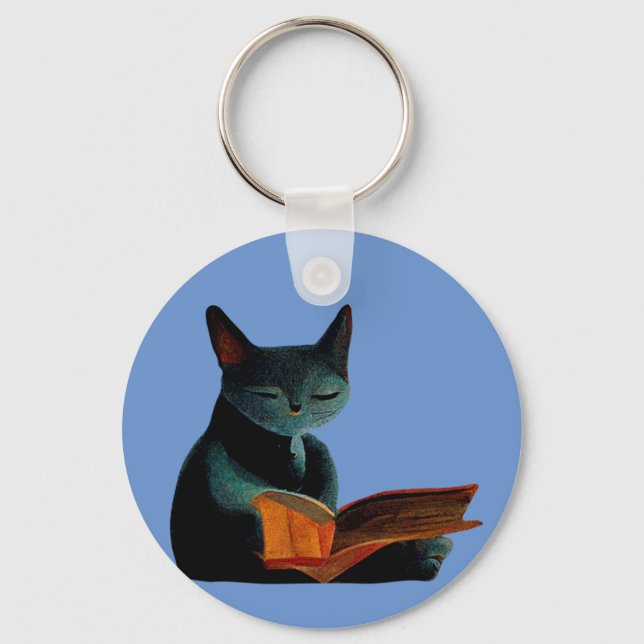 Cat reading a book keychain (Front)