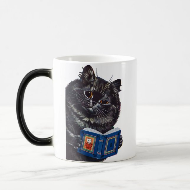 Cat Reading a Book, Louis Wain Magic Mug (Left)