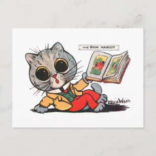 Cat reading a Picture book, Louis Wain Postcard