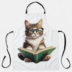 Cat Reading Book  Apron