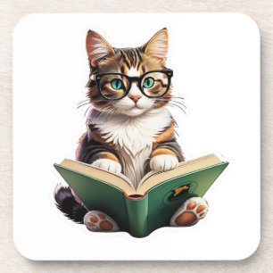 Cat Reading Book Coaster
