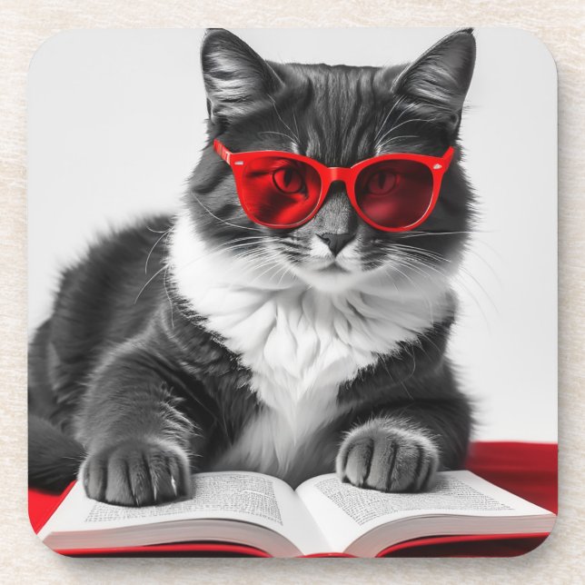 Cat Reading Book Coaster (Front)