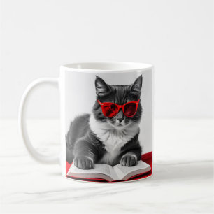 Cat Reading Book Coffee Mug