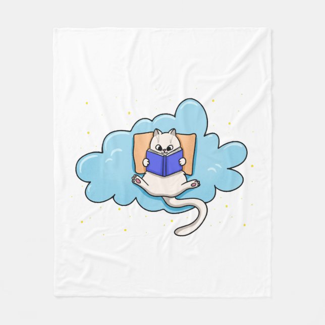 Cat Reading Book Fleece Blanket (Front)