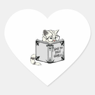Cat Reading Book Heart Sticker