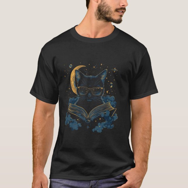 Cat Reading Book Lover Celestial Dark Academia Max T-Shirt (Front)