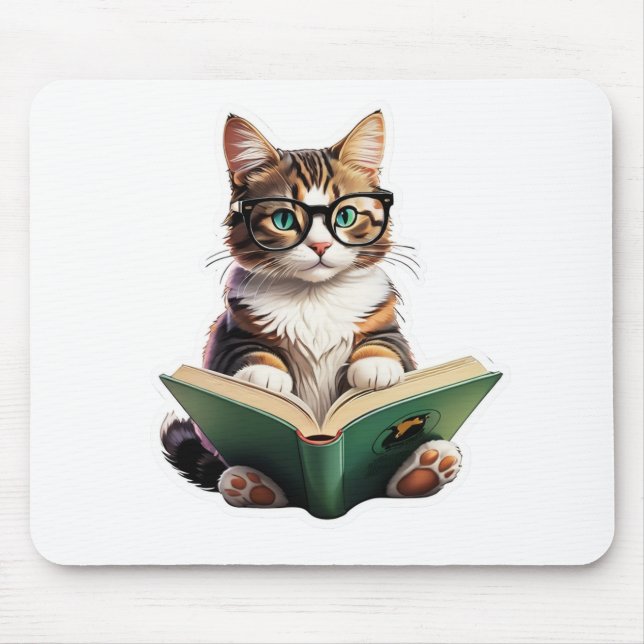 Cat Reading Book  Mouse Pad (Front)