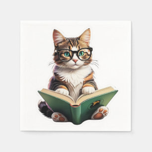 Cat Reading Book Napkin