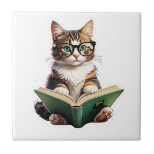 Cat Reading Book  Tile