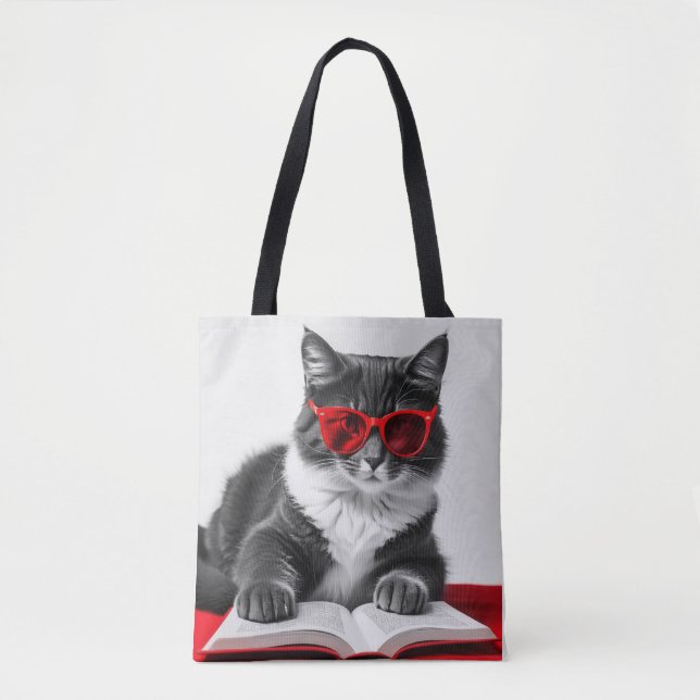 Cat Reading Book Tote Bag (Front)