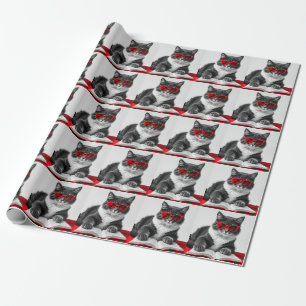Cat Reading Book Wrapping Paper