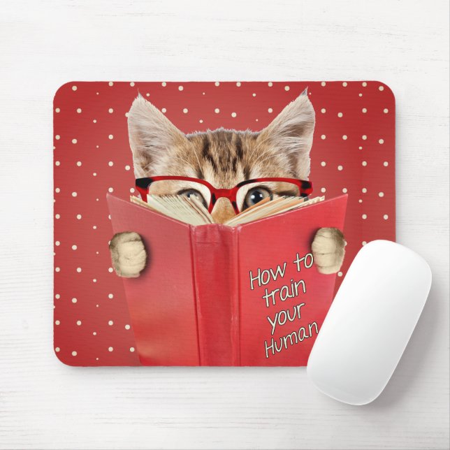 Cat Reading Reading Red Book   Mouse Pad (With Mouse)