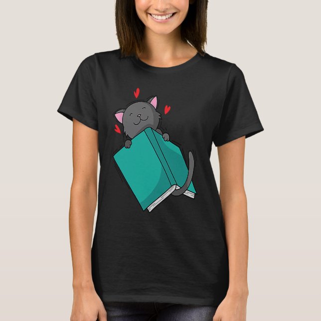 Cat reads a Book T-Shirt (Front)