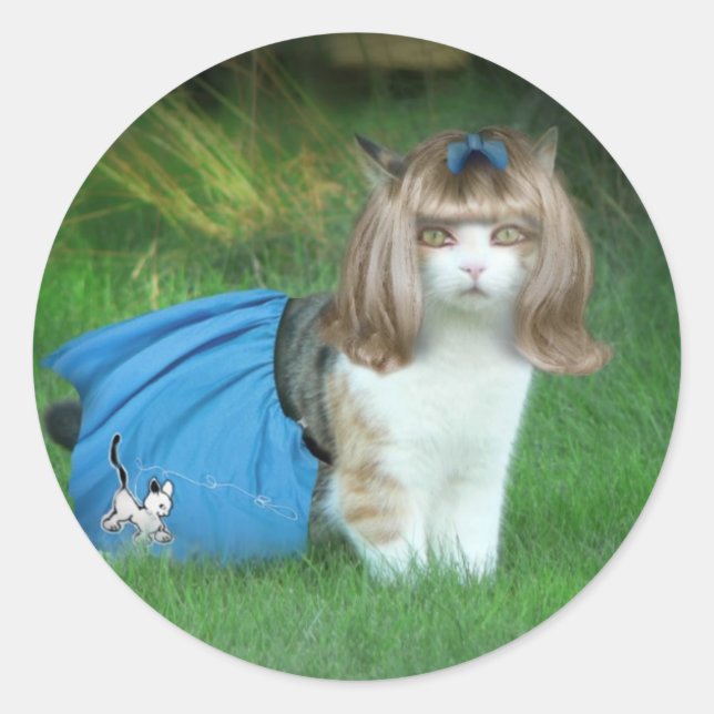 Cat Ready for the Sock Hop! Classic Round Sticker (Front)