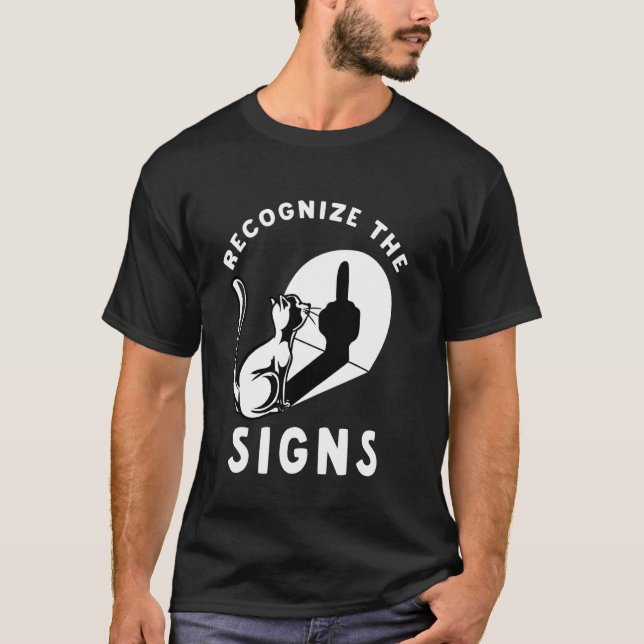Cat Recognize The Sign Funny Middle Finger Shadow  T-Shirt (Front)