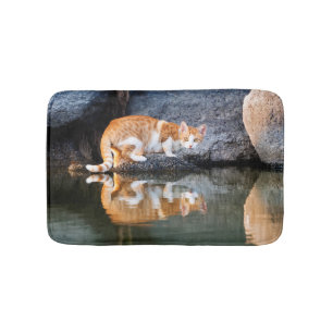 Cat Reflection in Pond Water Funny Photo - Bath Mat