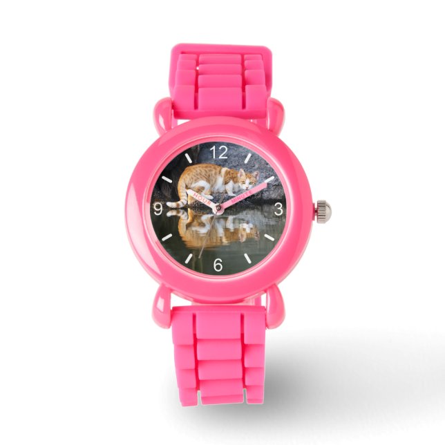 Cat Reflection in Pond Water Photo girl dial-plate Watch (Front)