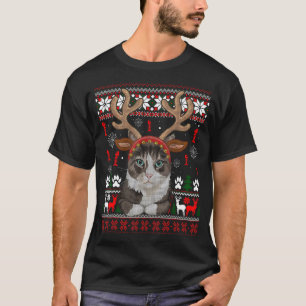 Cat Reindeer Antlers Headband Ugly Christmas Swe T-Shirt