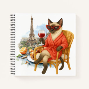 Cat retirement drinking wine in Paris France Notebook