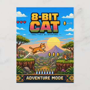 Cat, Retro 8-Bit Pixel Art Postcard