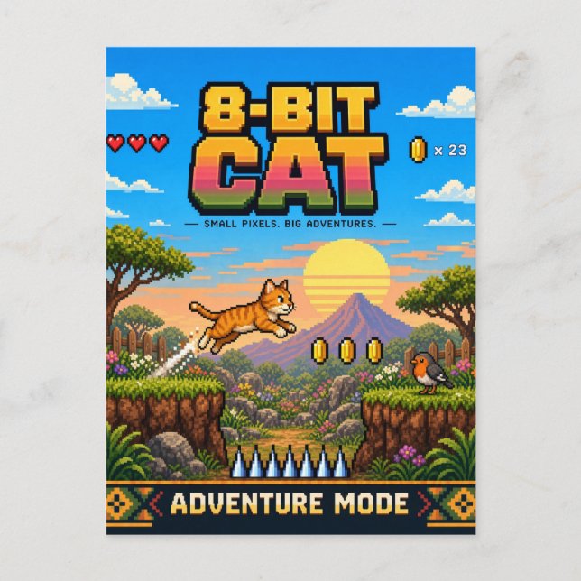 Cat, Retro 8-Bit Pixel Art Postcard (Front)