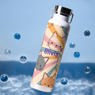 Cat Retro Colourful Minimalist Modern Personalized Water Bottle