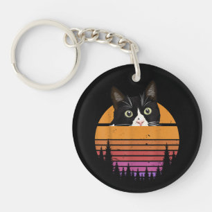 Cat Retro Style Black Cat Vintage Style Kitten Cat Keychain
