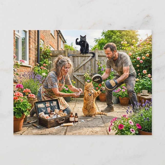 Cat Revier Fight Training Chaos Postcard (Front)
