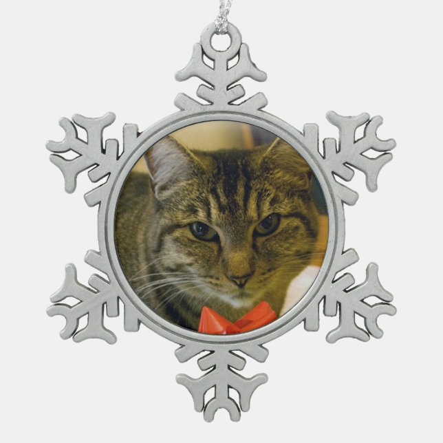 Cat & Ribbon Pewter Ornament (Front)
