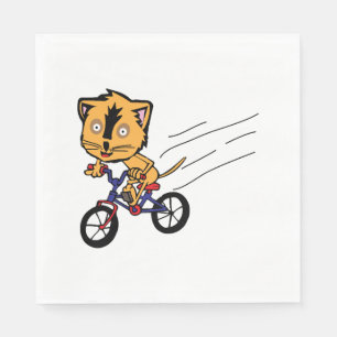 Cat rides bicycle napkin