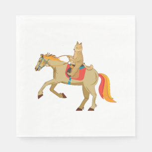 Cat Riding A Horse Brown Funny Cool Gift Idea Napkin