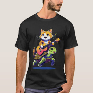 Cat Riding a Turtle Playing Guitar T-Shirt