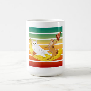 Cat riding banana and holding pizza retro coffee mug