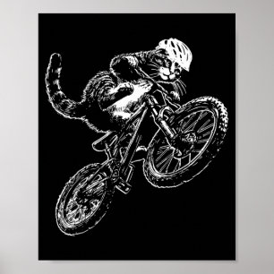 Cat riding bicycle with helmet mountain biking poster