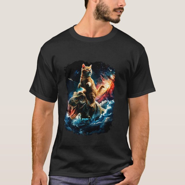 Cat Riding Dinosaur Funny Galaxy 2 T-Shirt (Front)