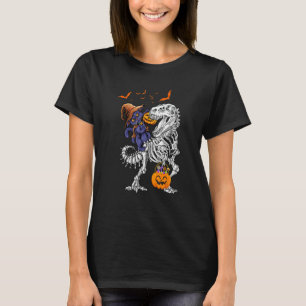 Cat Riding Dinosaur Pumpkin Halloween Kids T-Shirt