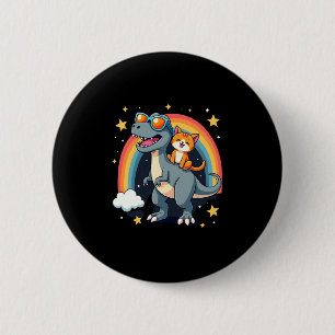 Cat Riding Dinosaur T-Rex Kitten Rainbow Dino Funn 2 Inch Round Button