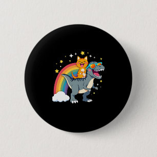 Cat Riding Dinosaur T-Rex Kitten Rainbow Dino Funn 2 Inch Round Button