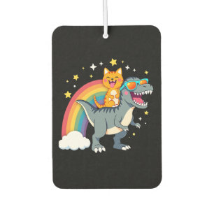 Cat Riding Dinosaur T-Rex Kitten Rainbow Dino Funn Air Freshener