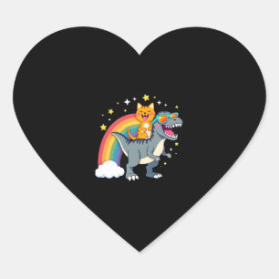 Cat Riding Dinosaur T-Rex Kitten Rainbow Dino Funn Heart Sticker