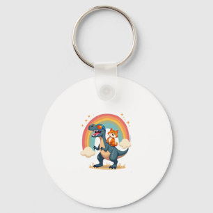 Cat Riding Dinosaur T-Rex Kitten Rainbow Dino Funn Keychain