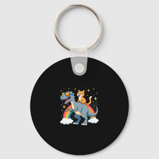 Cat Riding Dinosaur T-Rex Kitten Rainbow Dino Funn Keychain