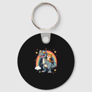 Cat Riding Dinosaur T-Rex Kitten Rainbow Dino Funn Keychain