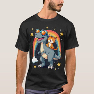 Cat Riding Dinosaur T-Rex Kitten Rainbow Dino Funn T-Shirt