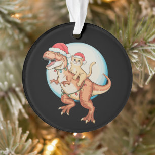 Cat Riding Dinosaur T Rex Moon Christmas Xmas Ornament