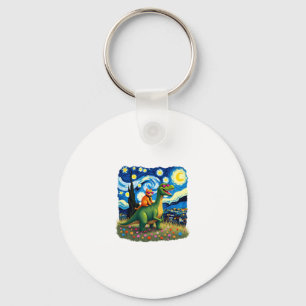 Cat Riding Dinosaur T-Rex Starry Night Cat Lover ( Keychain